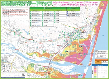施設ごとに示した新富町津波ハザードマップ