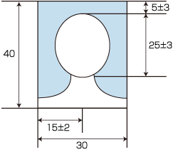 縦40ミリメートル横30ミリメートルの証明写真の規格を細かく示した図解