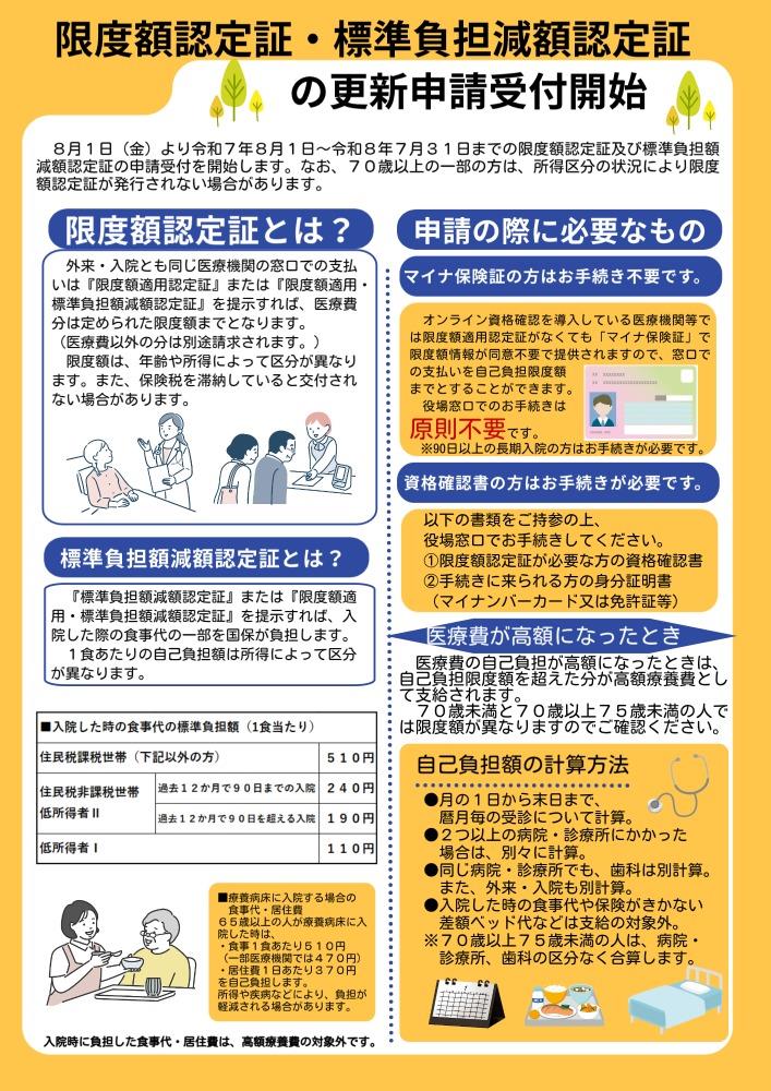 限度額認定証・標準負担減額認定証の更新についてのチラシ